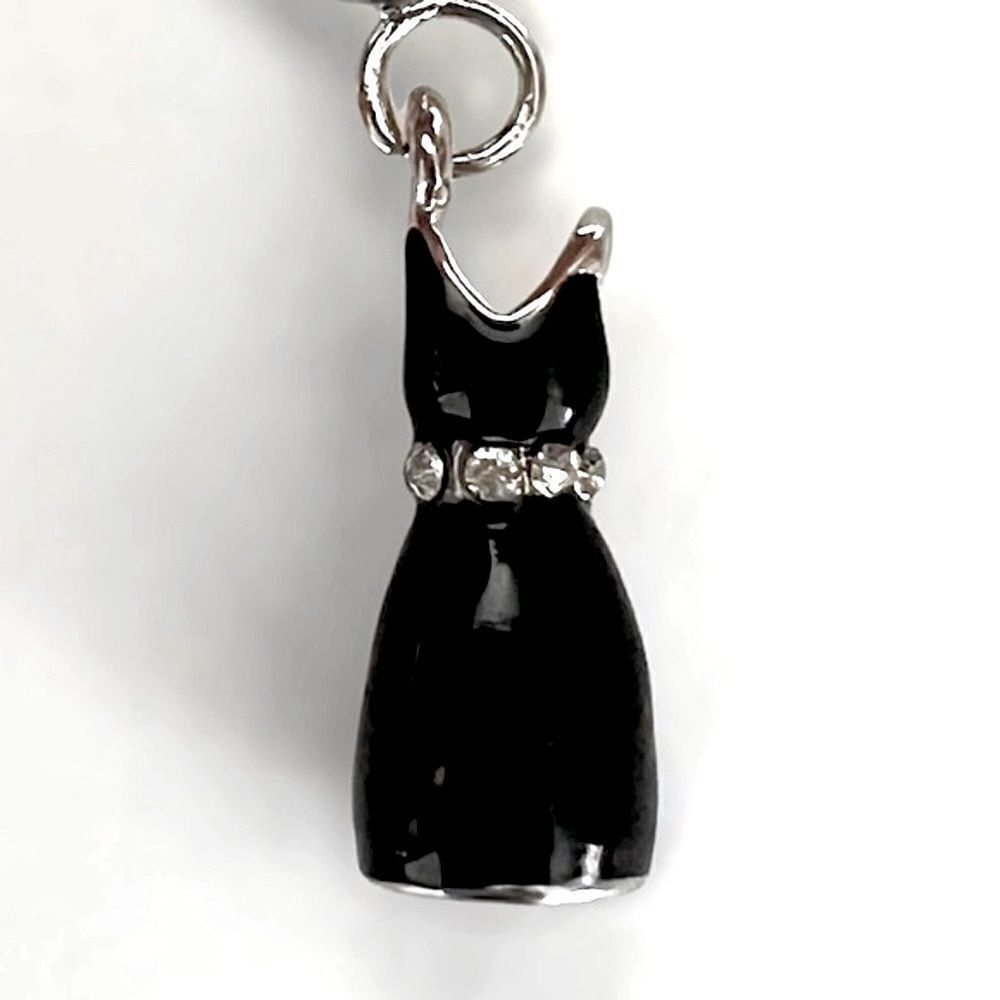 Little Black Dress Rhinestone Silver Charm